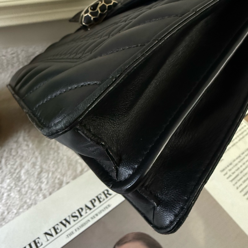 Serpenti Forever 黑白蛇頭雙鏈肩背包(黑色)-7