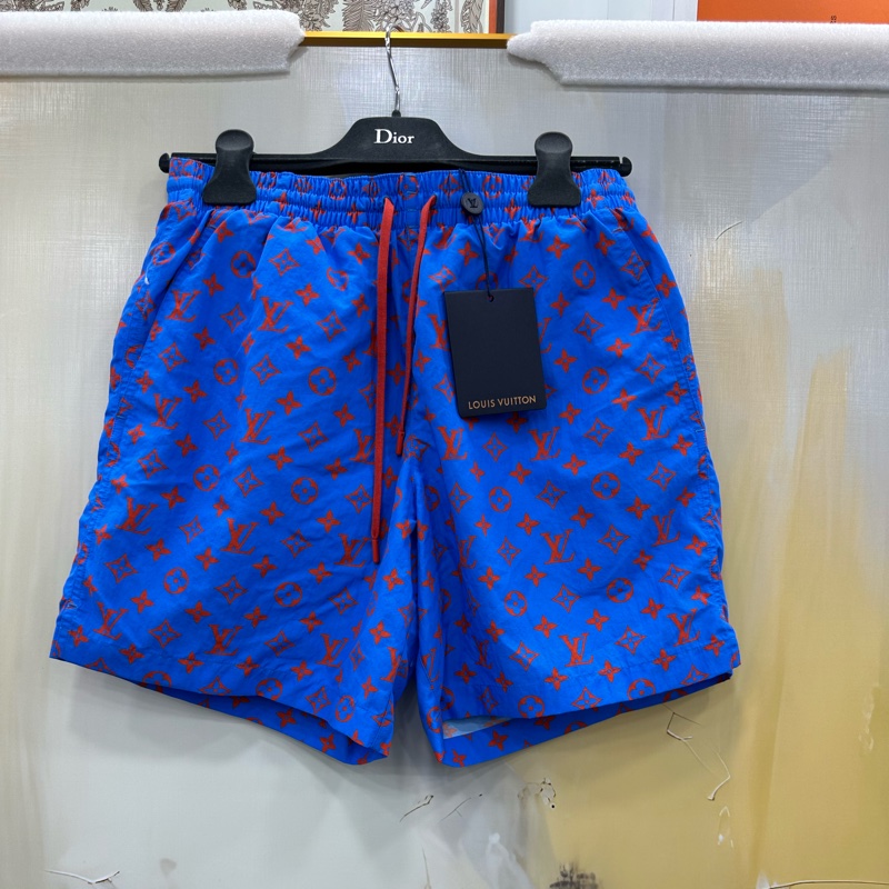 LOUIS VUITTON FW25 早秋紅藍滿logo印花沙灘褲 S碼-0