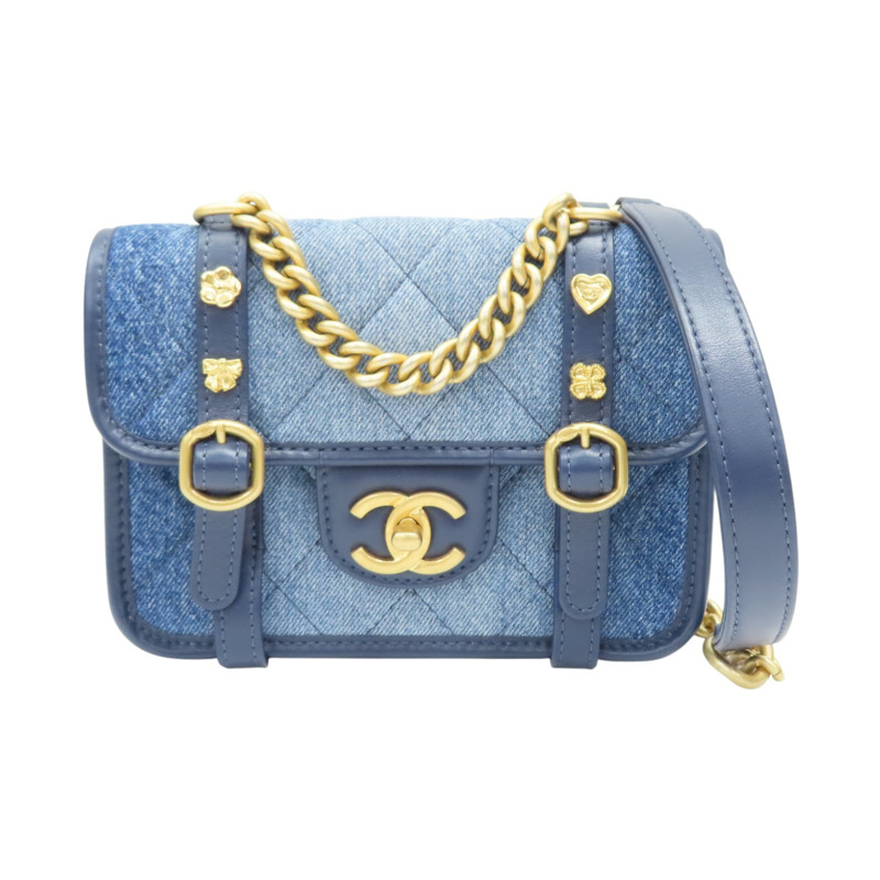 藍色 丹寧 牛仔布 徽章 鏈條包 兩用包【CHANEL 香奈兒】 AS5132-0