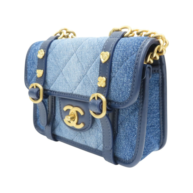 藍色 丹寧 牛仔布 徽章 鏈條包 兩用包【CHANEL 香奈兒】 AS5132-2