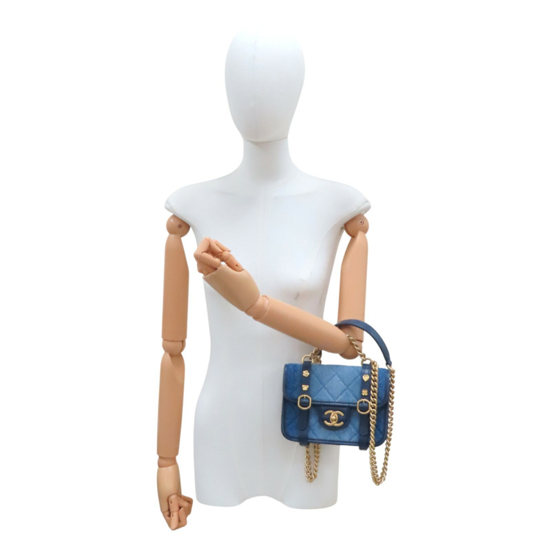 藍色 丹寧 牛仔布 徽章 鏈條包 兩用包【CHANEL 香奈兒】 AS5132-11