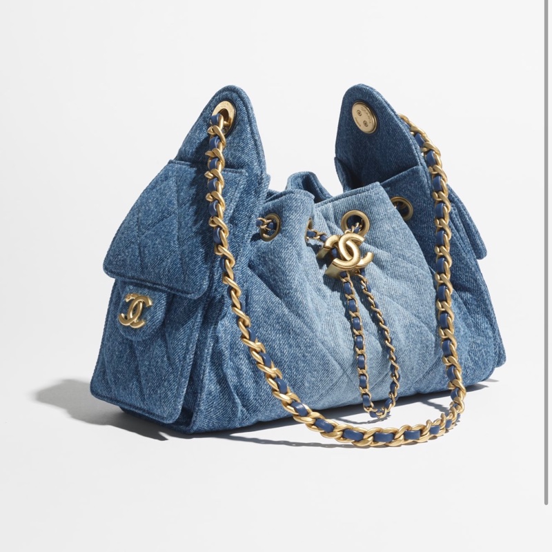 Chanel 全新 25 mini 水洗牛仔布 金扣-1