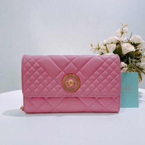 TW4688 Versace 范思哲翻蓋式鍊帶包包Quilted Clutch Chain Bag Leather Pink