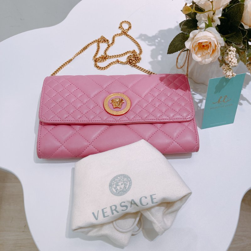 TW4688 Versace 范思哲翻蓋式鍊帶包包Quilted Clutch Chain Bag Leather Pink-10