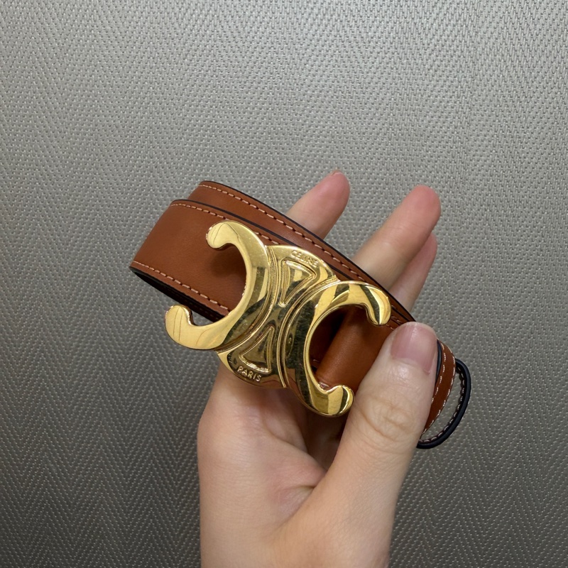Celine 咖牛皮凱旋門金釦皮帶-0