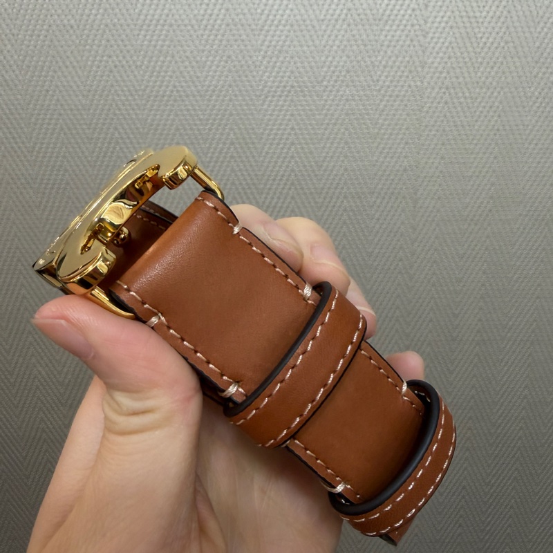 Celine 咖牛皮凱旋門金釦皮帶-2