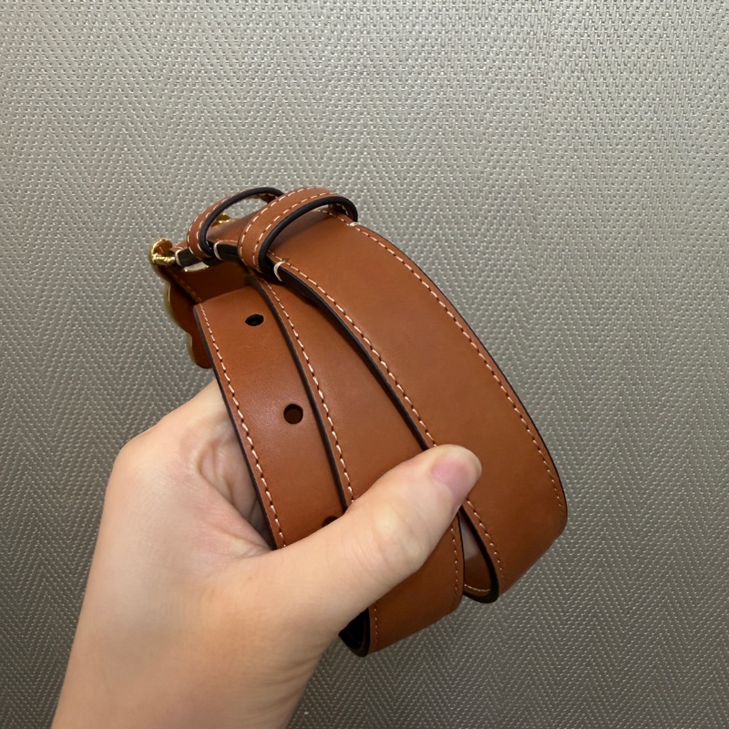 Celine 咖牛皮凱旋門金釦皮帶-5