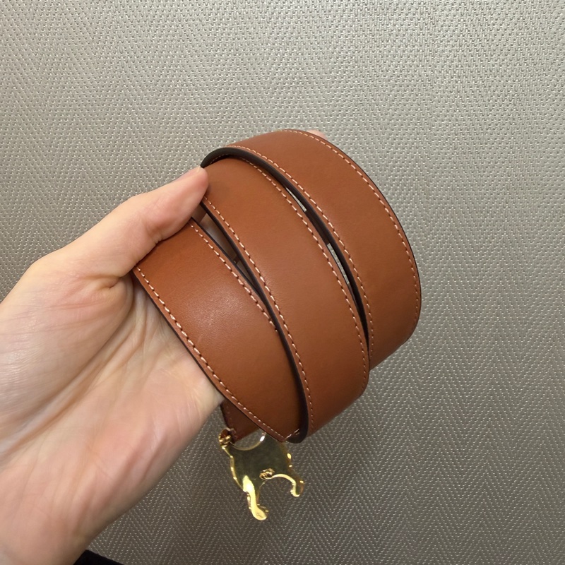 Celine 咖牛皮凱旋門金釦皮帶-6