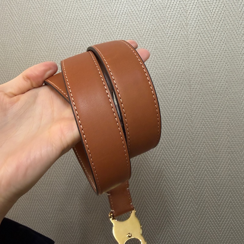 Celine 咖牛皮凱旋門金釦皮帶-7