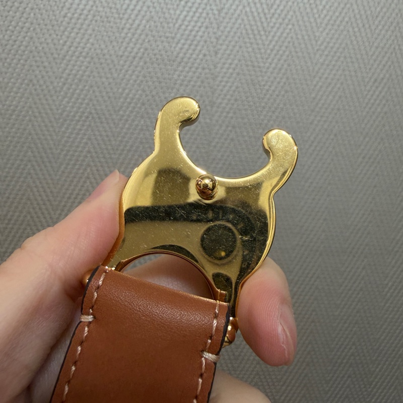 Celine 咖牛皮凱旋門金釦皮帶-8