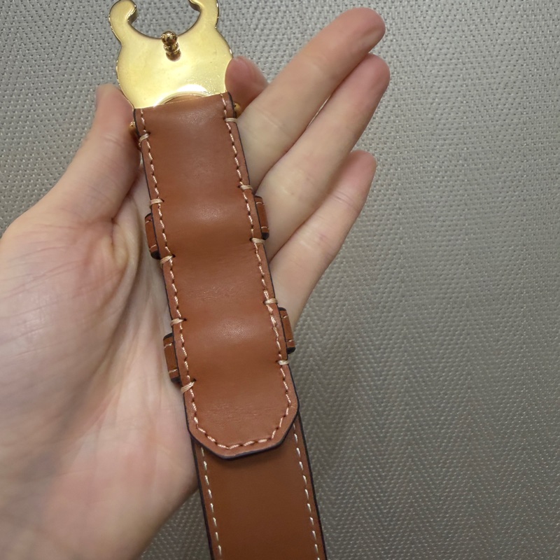 Celine 咖牛皮凱旋門金釦皮帶-9