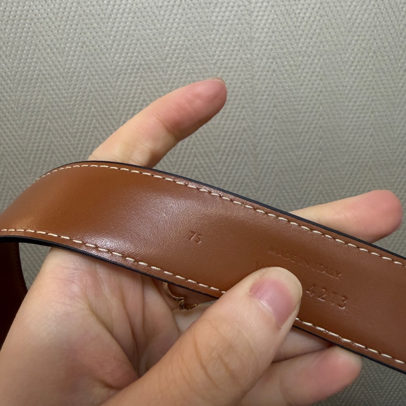 Celine 咖牛皮凱旋門金釦皮帶-11
