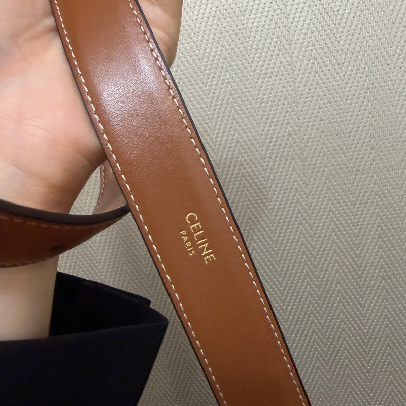 Celine 咖牛皮凱旋門金釦皮帶-12