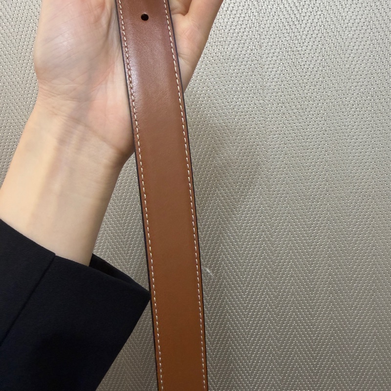 Celine 咖牛皮凱旋門金釦皮帶-13