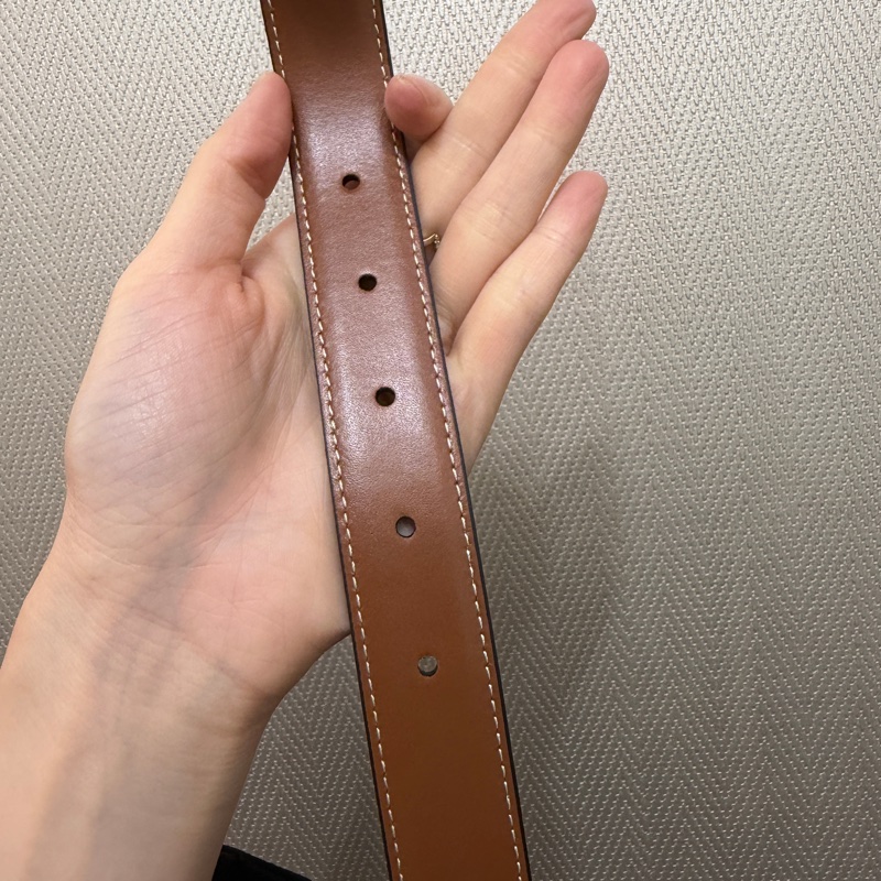 Celine 咖牛皮凱旋門金釦皮帶-14