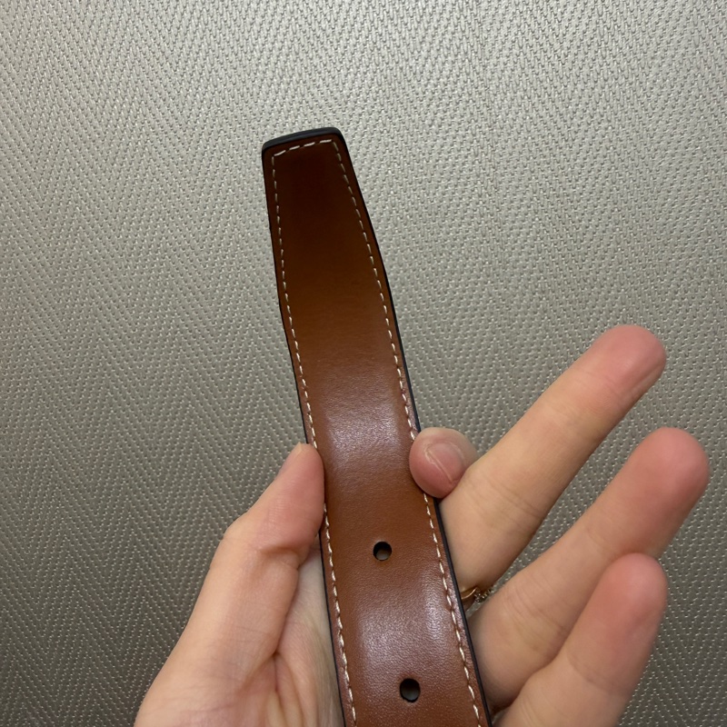 Celine 咖牛皮凱旋門金釦皮帶-15