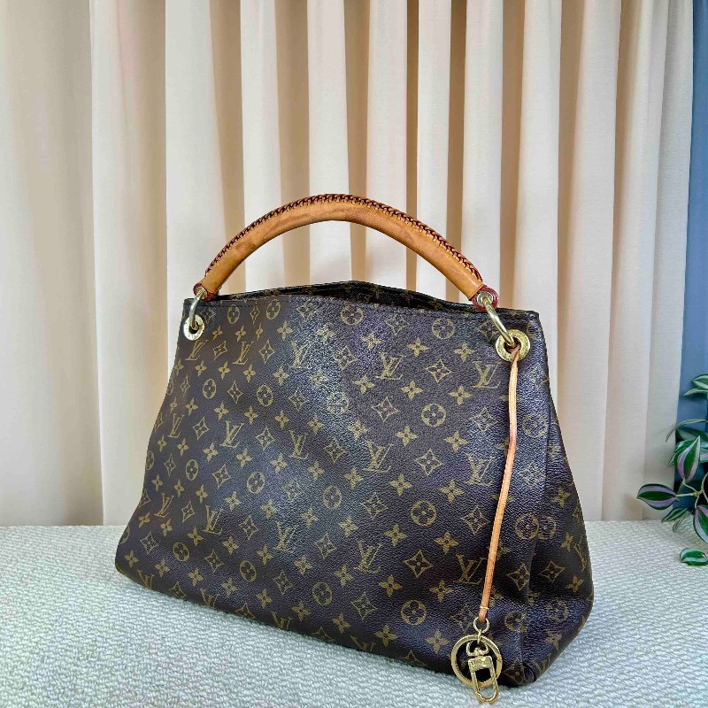 LV路易威登老花Artsy編織手柄包  經典款 棕色皮革邊框 金色五金 容量超大 手提款-3