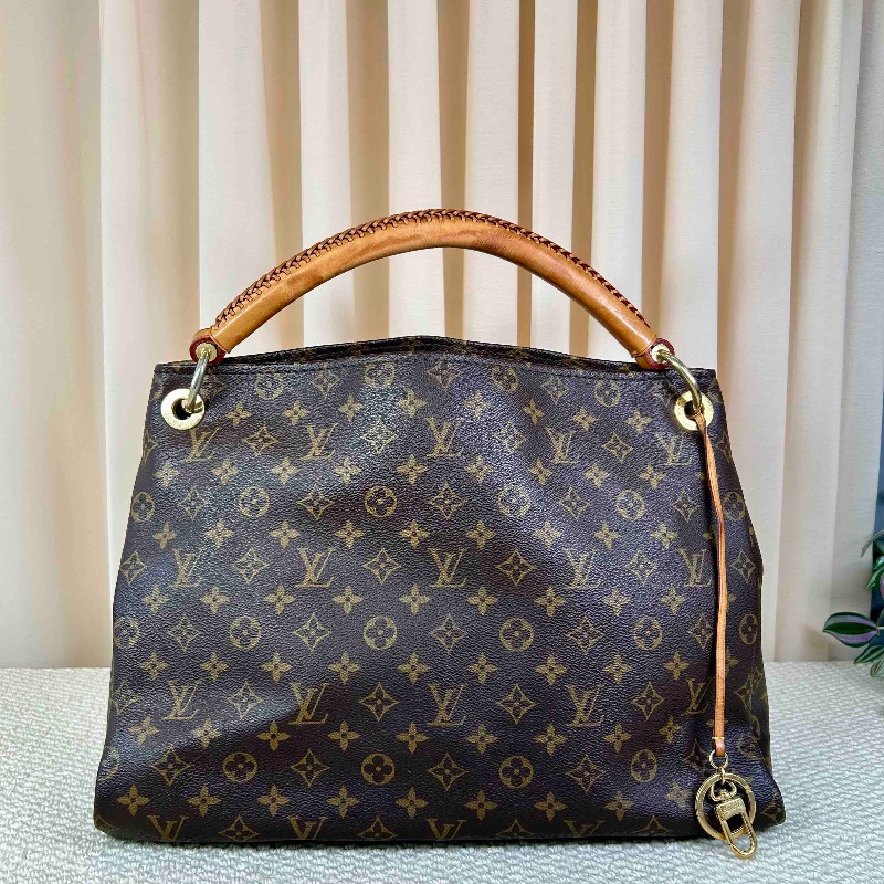 LV路易威登老花Artsy編織手柄包  經典款 棕色皮革邊框 金色五金 容量超大 手提款-5