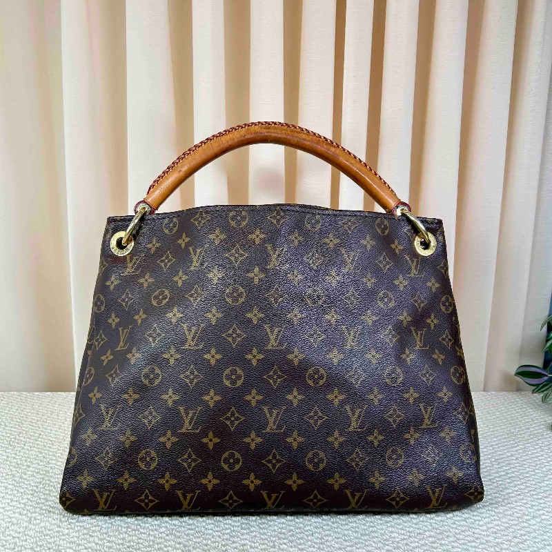 LV路易威登老花Artsy編織手柄包  經典款 棕色皮革邊框 金色五金 容量超大 手提款-6