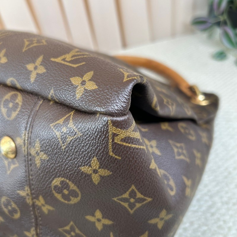 LV路易威登老花Artsy編織手柄包  經典款 棕色皮革邊框 金色五金 容量超大 手提款-11