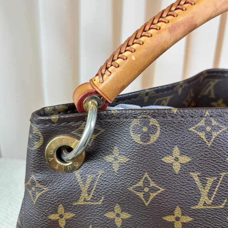 LV路易威登老花Artsy編織手柄包  經典款 棕色皮革邊框 金色五金 容量超大 手提款-15