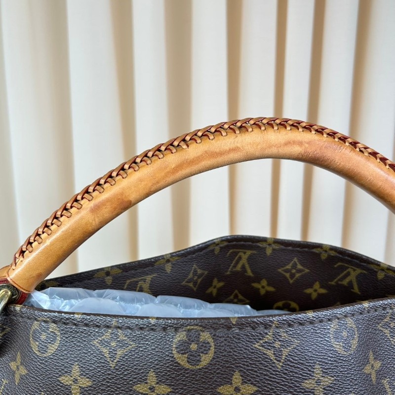 LV路易威登老花Artsy編織手柄包  經典款 棕色皮革邊框 金色五金 容量超大 手提款-16