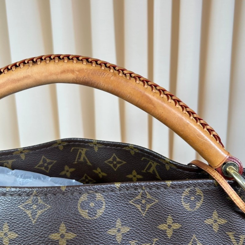 LV路易威登老花Artsy編織手柄包  經典款 棕色皮革邊框 金色五金 容量超大 手提款-17