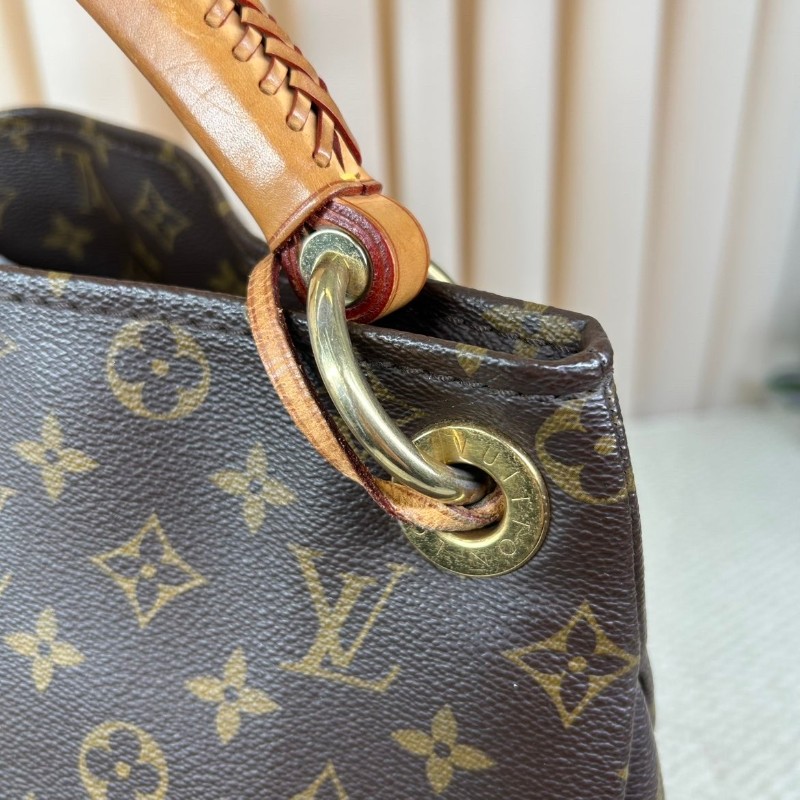 LV路易威登老花Artsy編織手柄包  經典款 棕色皮革邊框 金色五金 容量超大 手提款-18
