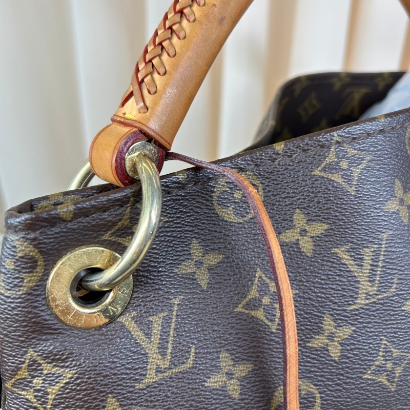 LV路易威登老花Artsy編織手柄包  經典款 棕色皮革邊框 金色五金 容量超大 手提款-20