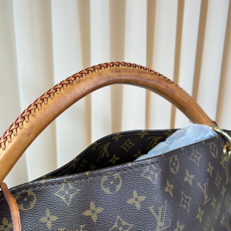 LV路易威登老花Artsy編織手柄包  經典款 棕色皮革邊框 金色五金 容量超大 手提款-21
