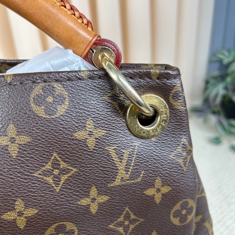 LV路易威登老花Artsy編織手柄包  經典款 棕色皮革邊框 金色五金 容量超大 手提款-22