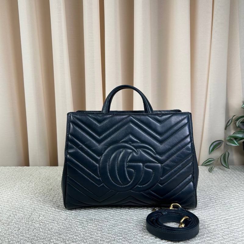 ZZZ GUCCI古馳Marmont黑金馬蒙手提包 單肩包 雙G款 容量實用 有肩帶 手提單肩都可以 百搭款-2