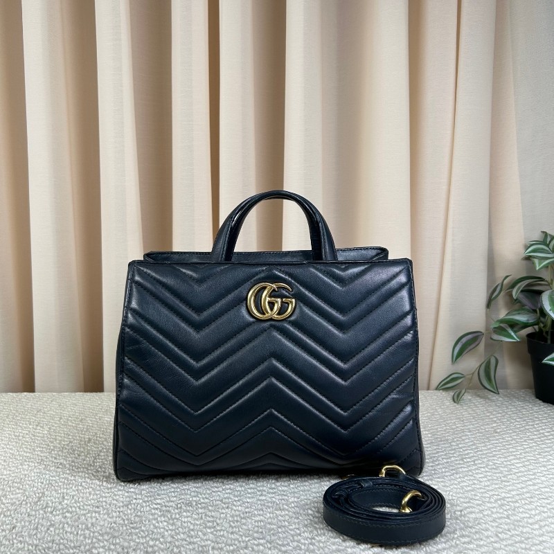 ZZZ GUCCI古馳Marmont黑金馬蒙手提包 單肩包 雙G款 容量實用 有肩帶 手提單肩都可以 百搭款-5