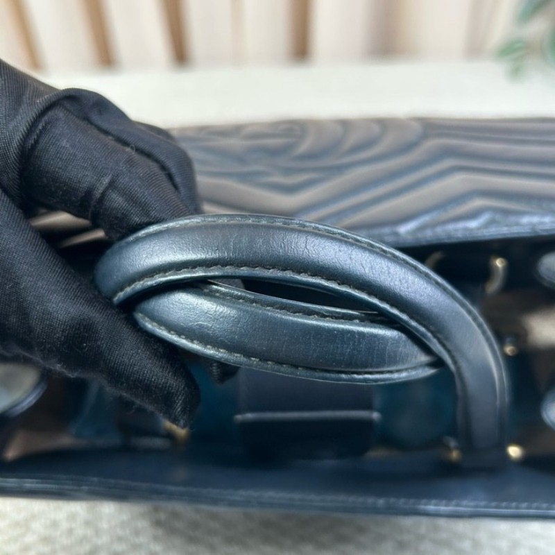 ZZZ GUCCI古馳Marmont黑金馬蒙手提包 單肩包 雙G款 容量實用 有肩帶 手提單肩都可以 百搭款-25