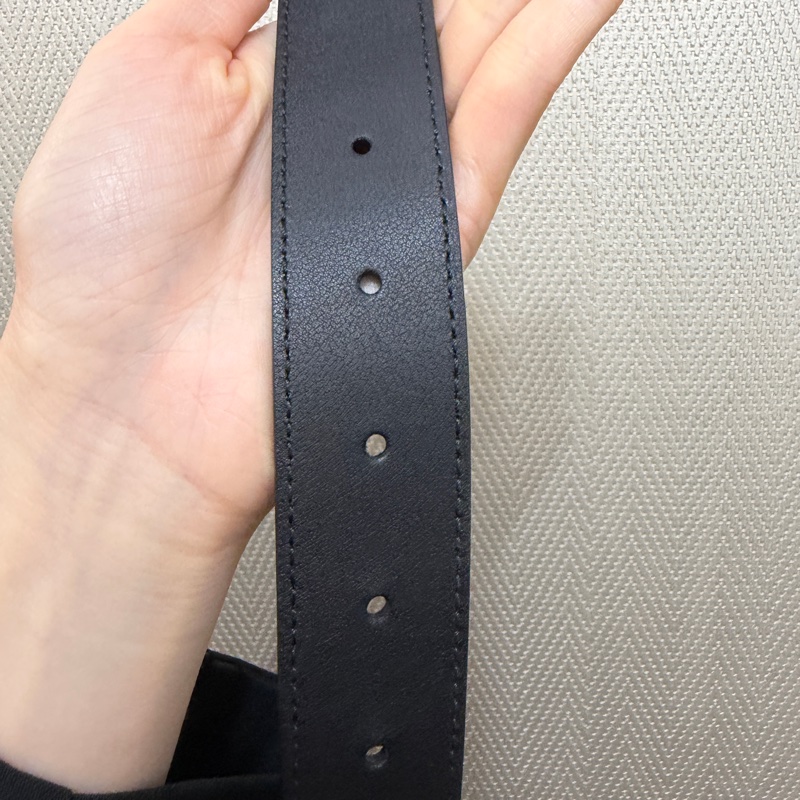 Gucci 黑牛皮霧金釦方框GG Logo皮帶-13