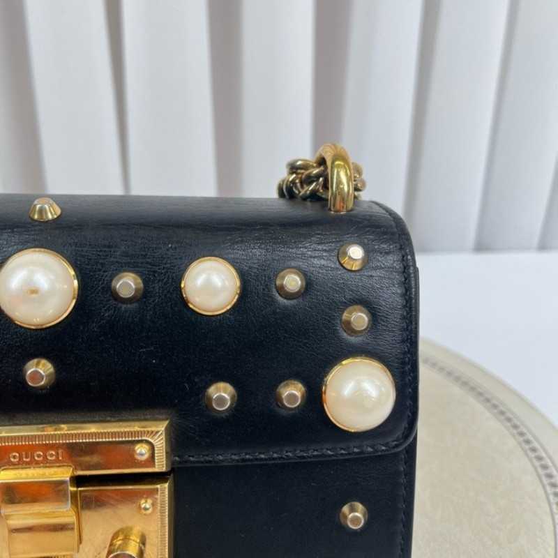 GUCCI古馳 月光寶盒珍珠鉚釘黑色 非常特別的一款 內裏整潔 容量可觀 適合日常通勤使用-13