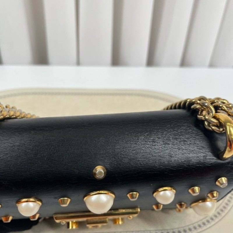 GUCCI古馳 月光寶盒珍珠鉚釘黑色 非常特別的一款 內裏整潔 容量可觀 適合日常通勤使用-16