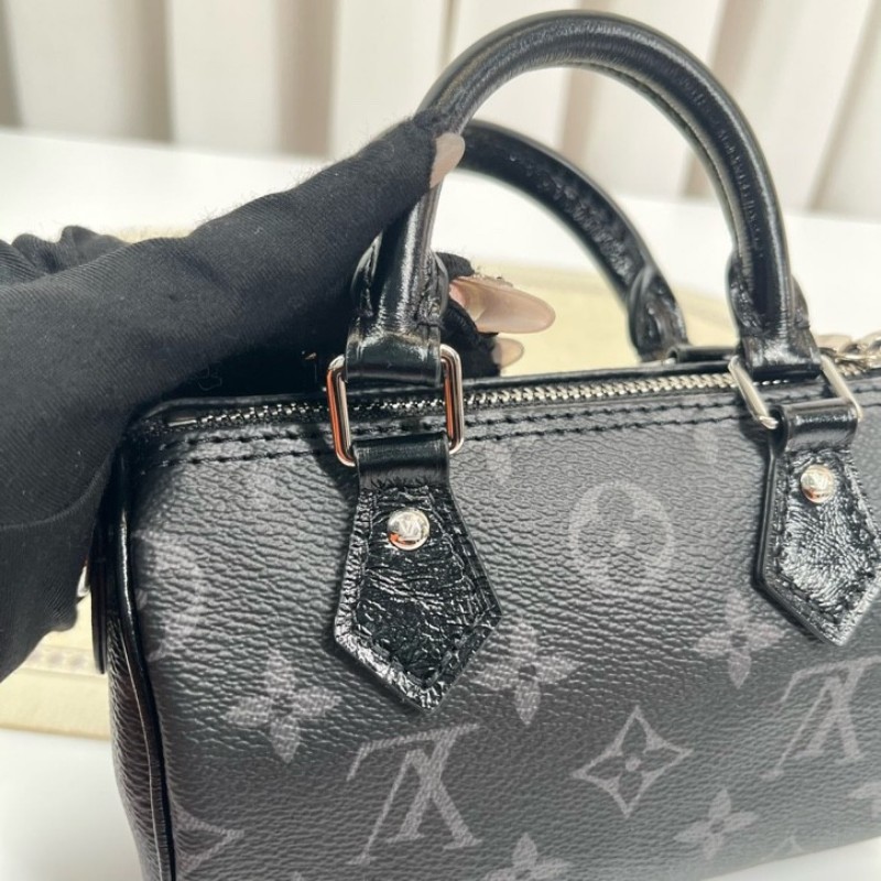 zzz LV路易威登 黑武士speedy nano 黑色老花 手提單肩斜挎包 精緻小巧 高級時尚-23