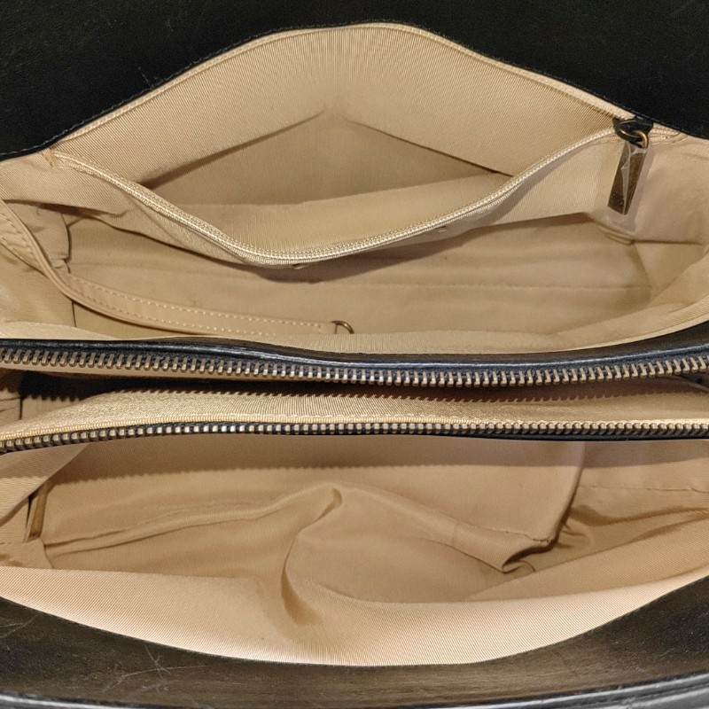 CHANEL 托特包黑色牛皮菱格紋縫線手提包 肩背包金色五金-5