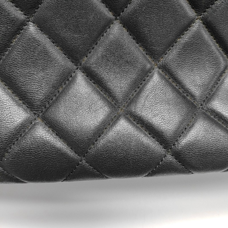 CHANEL 托特包黑色牛皮菱格紋縫線手提包 肩背包金色五金-7