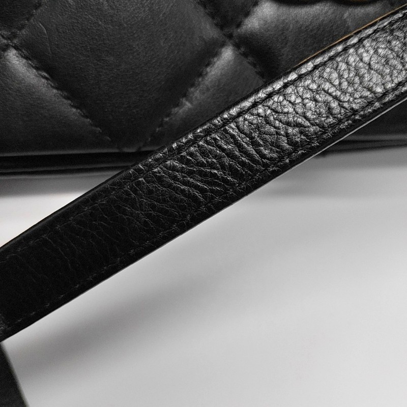 CHANEL 托特包黑色牛皮菱格紋縫線手提包 肩背包金色五金-11