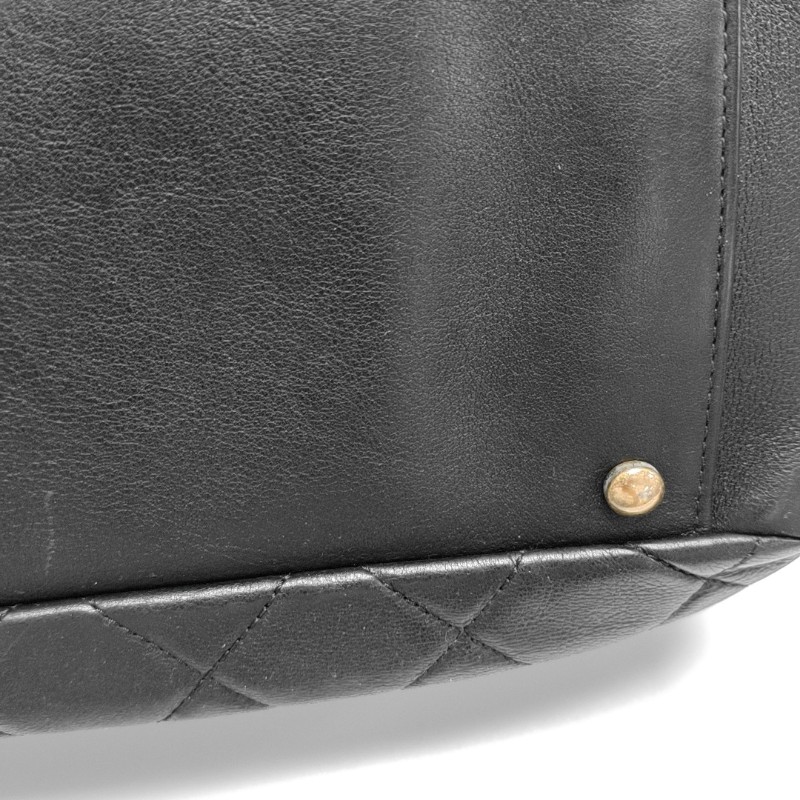 CHANEL 托特包黑色牛皮菱格紋縫線手提包 肩背包金色五金-19