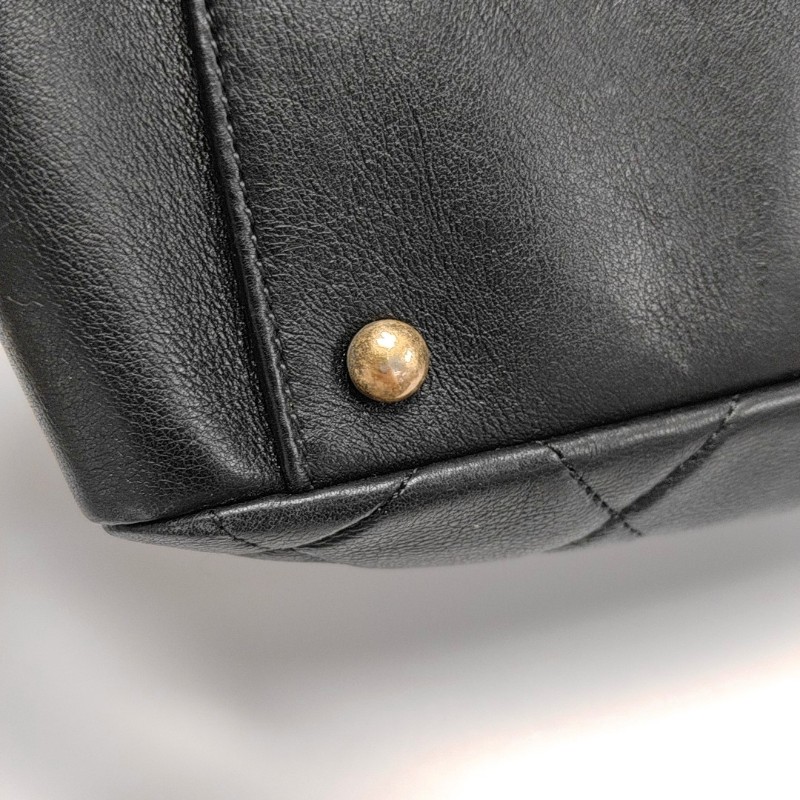 CHANEL 托特包黑色牛皮菱格紋縫線手提包 肩背包金色五金-20