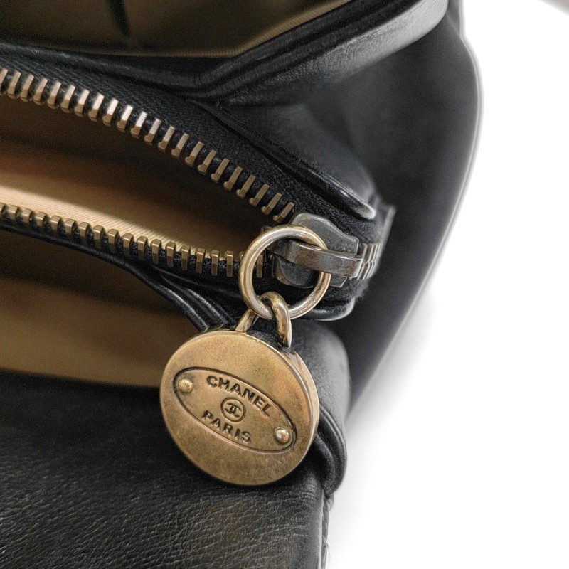 CHANEL 托特包黑色牛皮菱格紋縫線手提包 肩背包金色五金-22