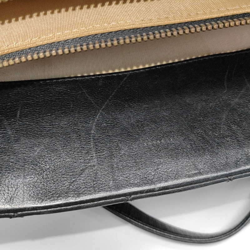 CHANEL 托特包黑色牛皮菱格紋縫線手提包 肩背包金色五金-23