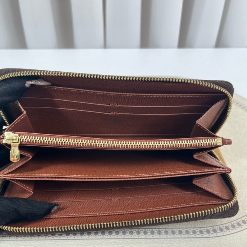 LV路易威登 長款老花拉鍊錢包 棕色內裡 內裡整潔 卡位多 容量大-14