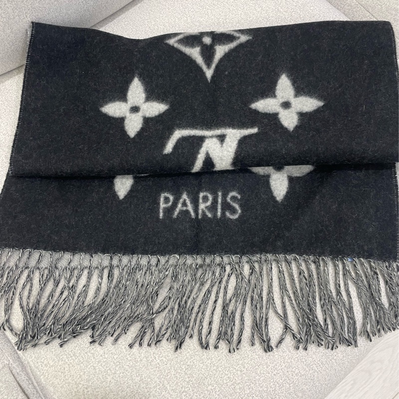 Louis Vuitton Lv 羊絨圍巾M71040 黑灰配色190*45-0