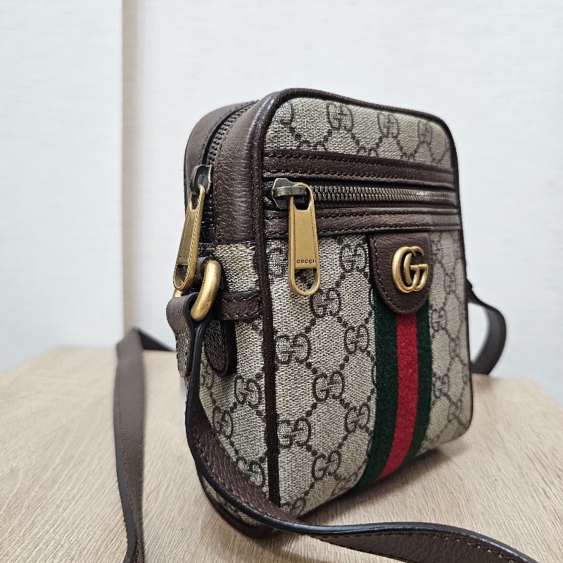 [農曆新年特價出品❣️] Gucci 老花Ophidia綠紅綠霧金釦拉鏈直立斜背包-2