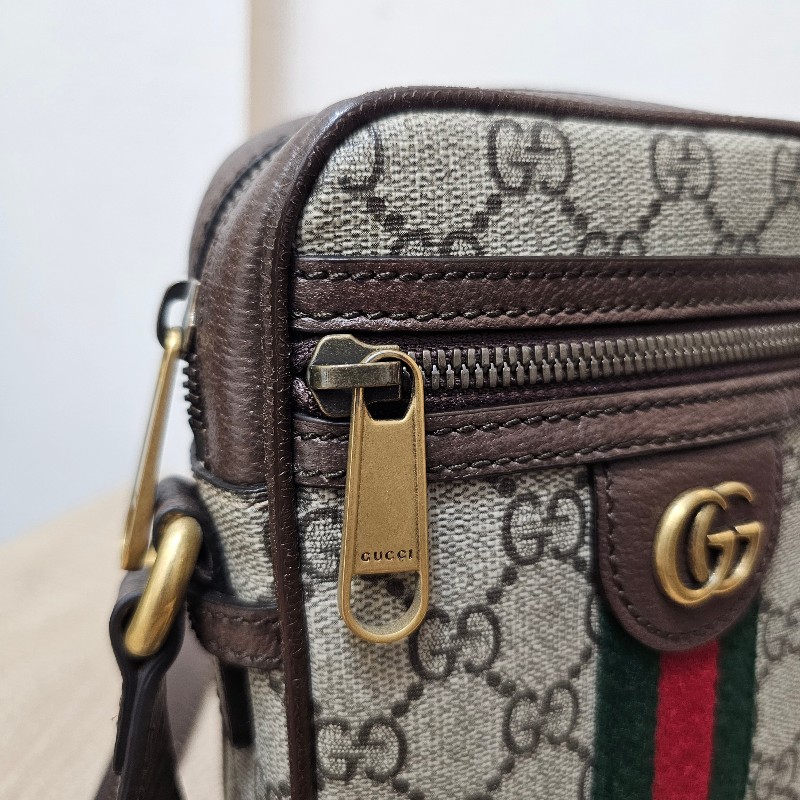 [農曆新年特價出品❣️] Gucci 老花Ophidia綠紅綠霧金釦拉鏈直立斜背包-3
