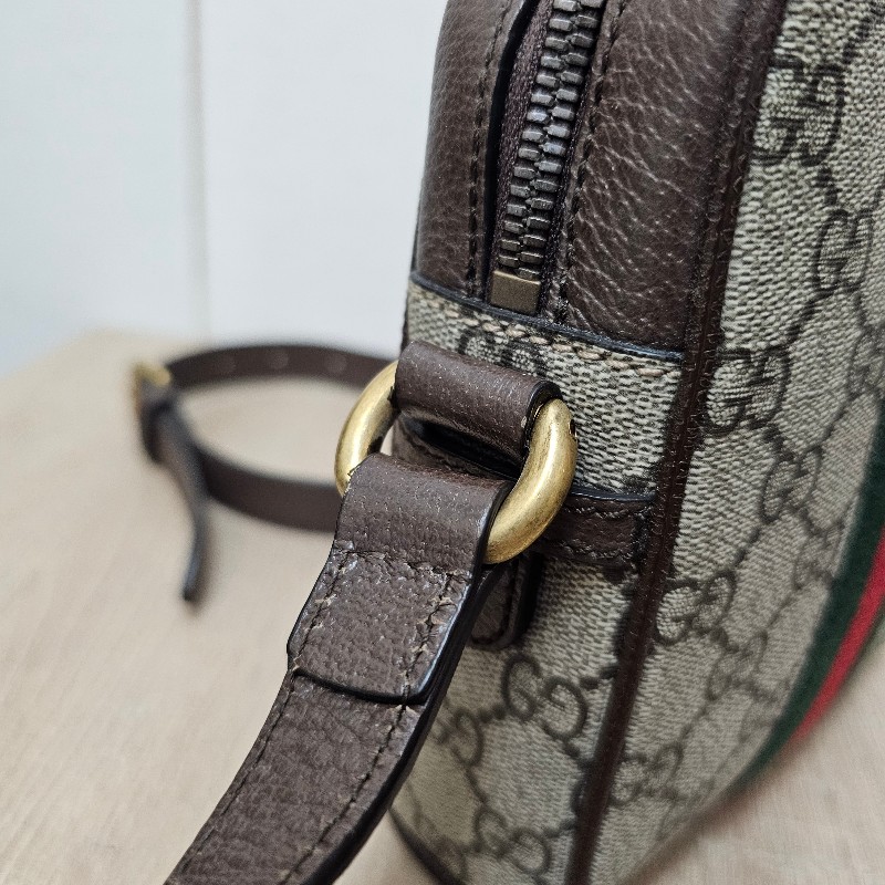[農曆新年特價出品❣️] Gucci 老花Ophidia綠紅綠霧金釦拉鏈直立斜背包-6